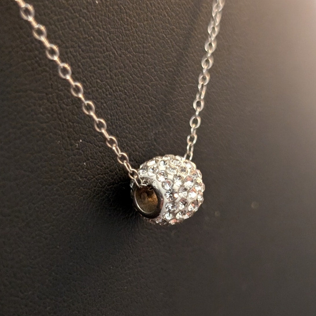 Vintage 925 Sterling Silver Rhinestone Encrusted Barrel Charm 18" Necklace
