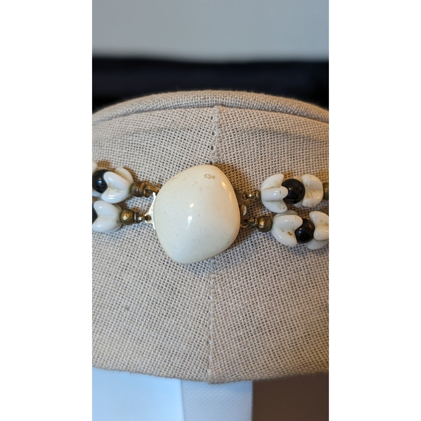 Antique Original 1920s/30s Celluloid Monochrome Black White Beaded Necklace