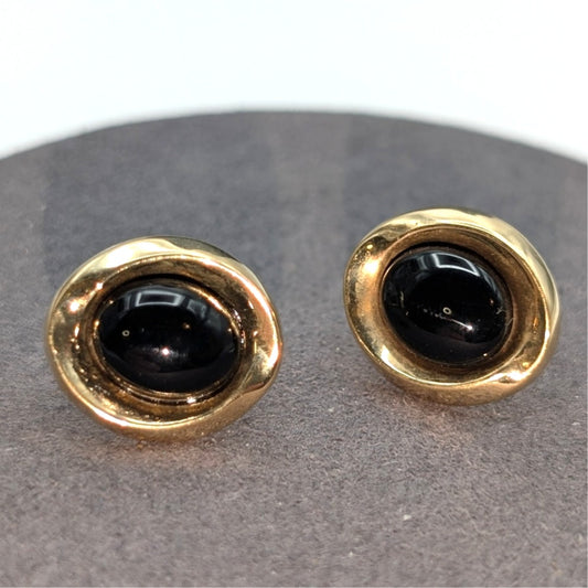 Peter Brams 14K Yellow Gold 10x8 Oval Onyx Cabochon Earrings 1.7 Grams