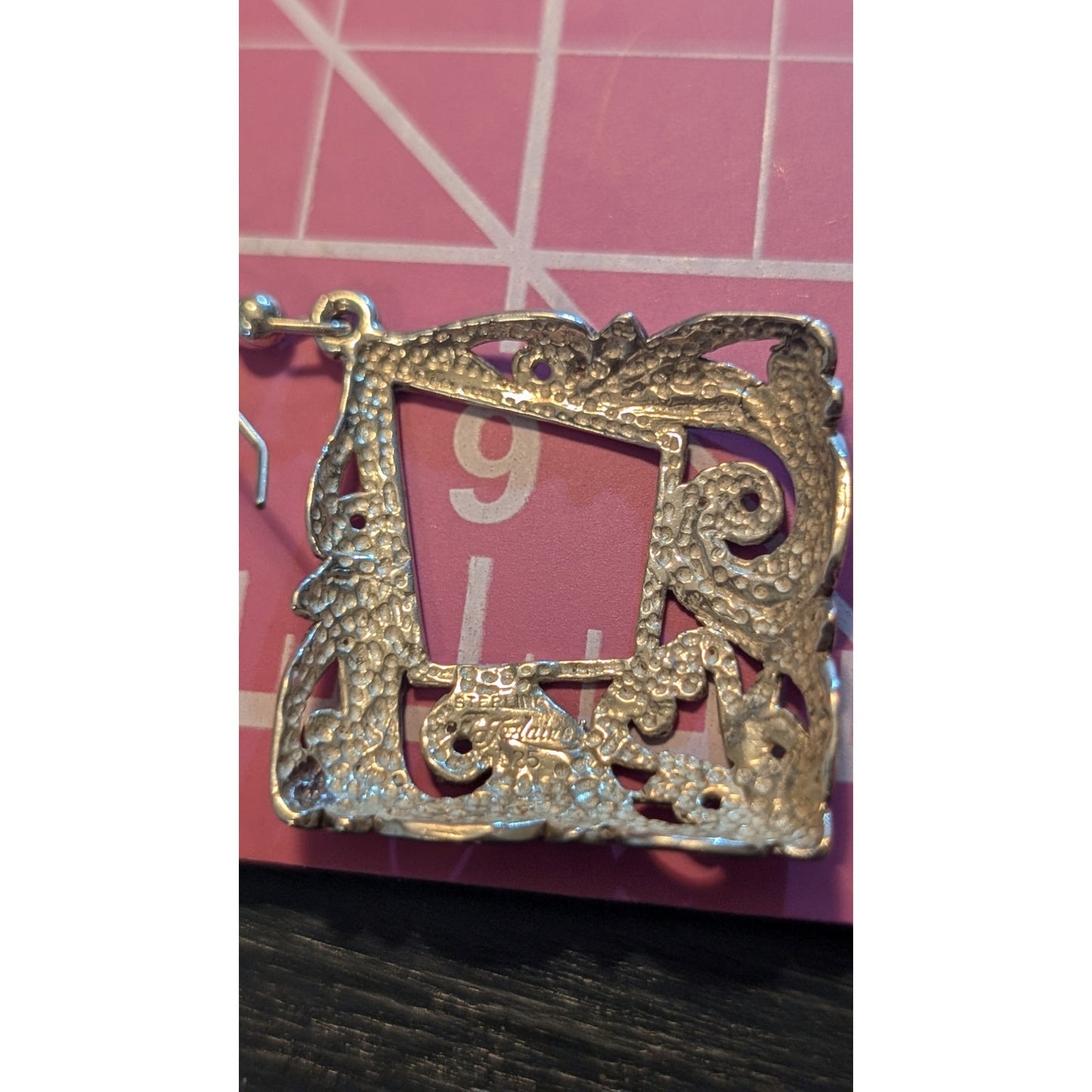 Vintage Marked Sterling Jezlaine Silver Filigree Diamond Shaped Dangle Earrings