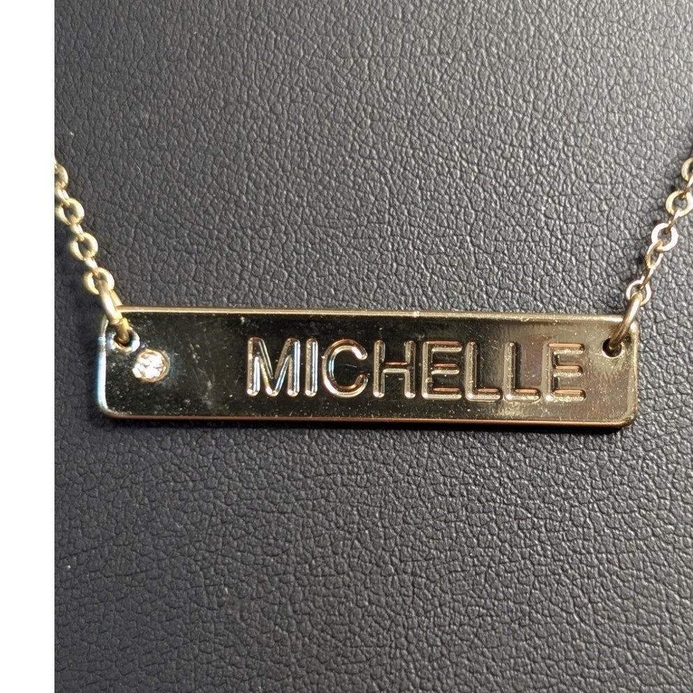 Gold Tone 'Michelle' Bar Crystal Pendant 18-20" Necklace