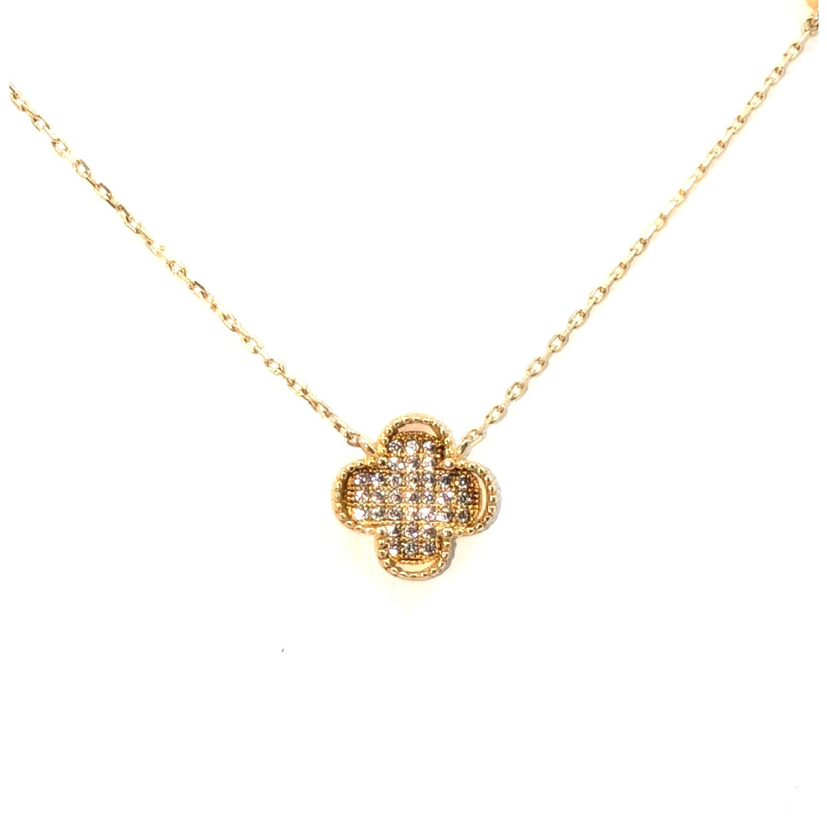 EHC 925 Vermeil Three Floating CZ Quatrefoil 16" & 18" Dainty Necklace