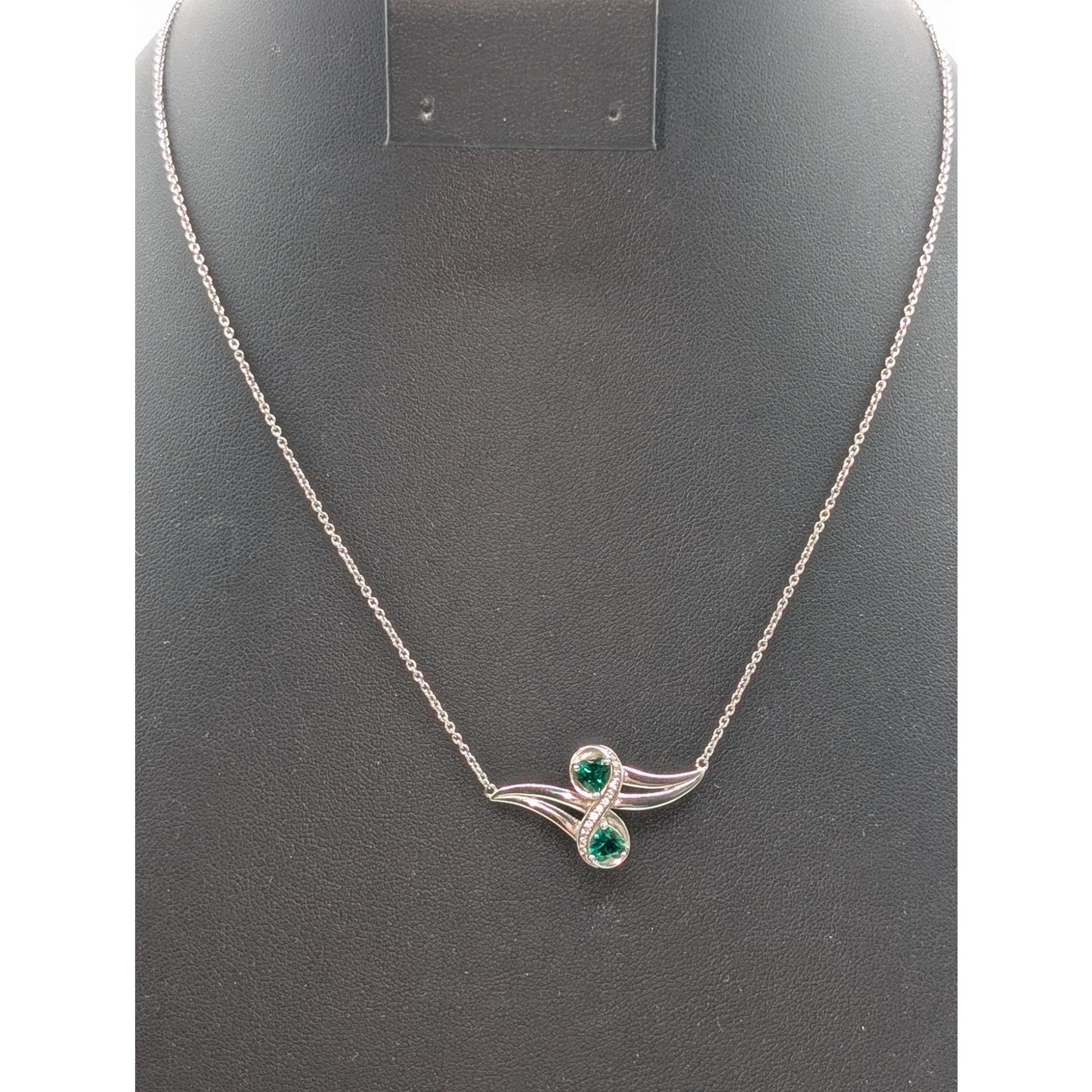 Green Zirconia White Created Sapphire 925 Sterling 2 Heart Infinity Necklace