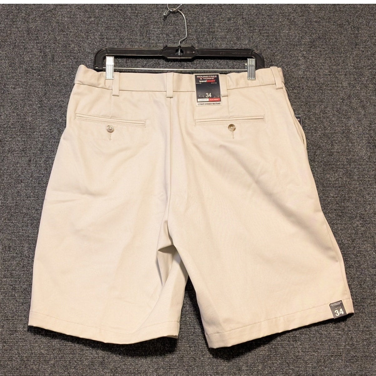 Roundtree & Yorke NWT Travelsmart Stone Flat Front Washed Chino Shorts 34