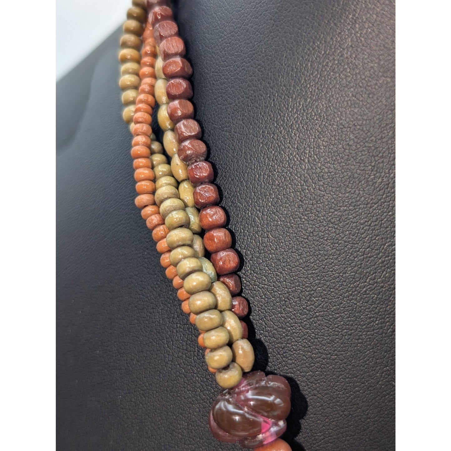Vtg Cookie Lee Bronze Metal Floral Flower Seed Bead Pendant Statement Necklace