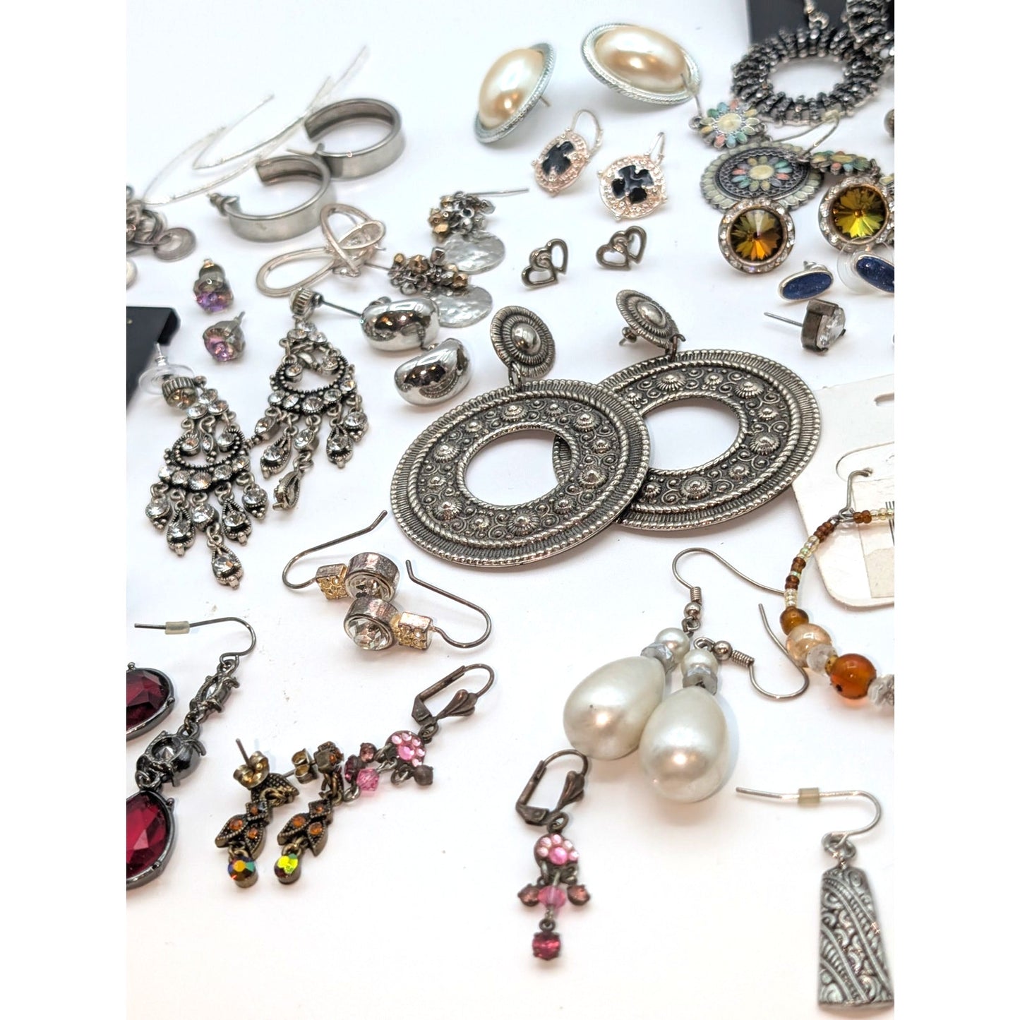 Lot of 44 Pair of Silver Tone Pierced Earrings