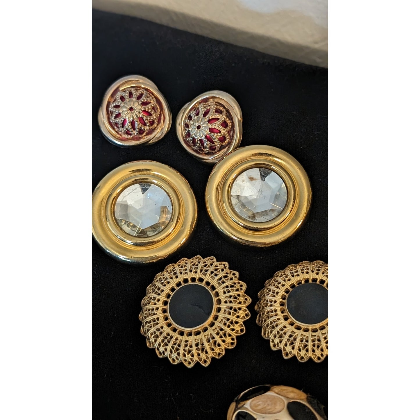 Vintage Five Pair Substantial Clip On Gold Tone Metal Earring Lot
