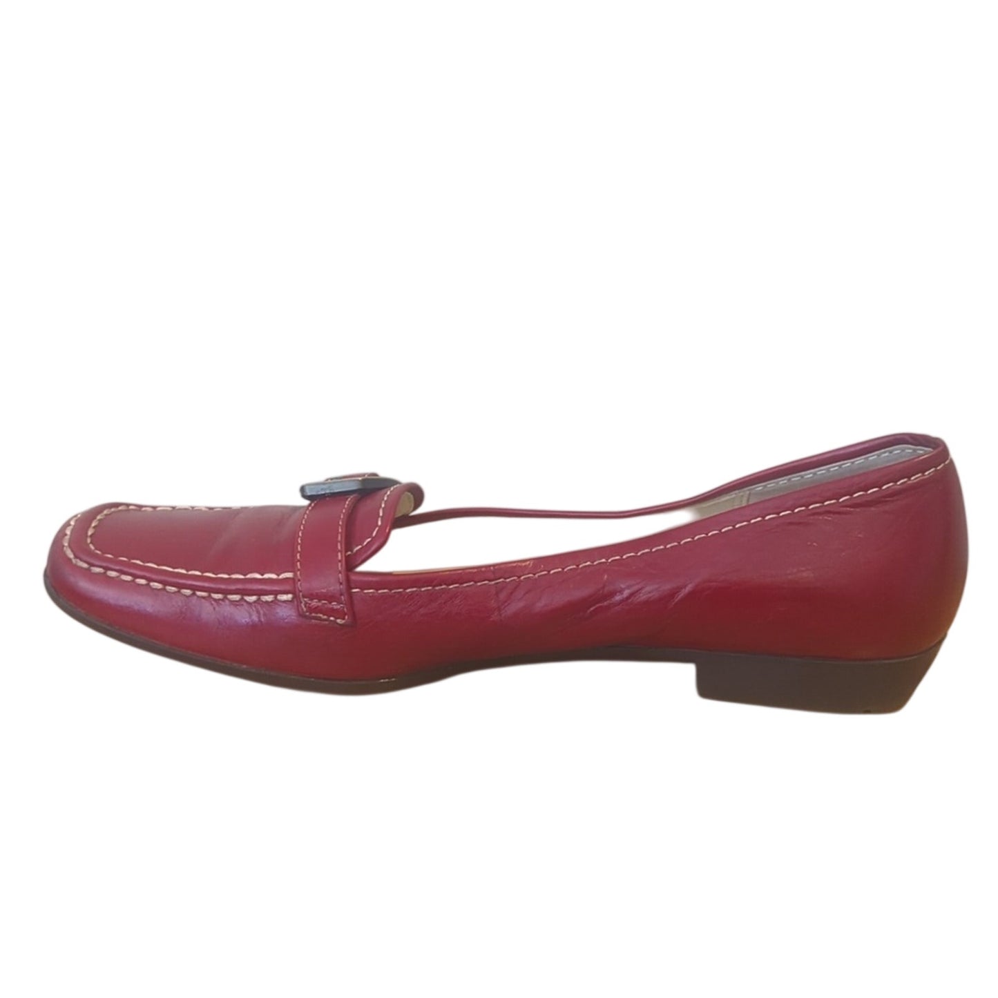 Anne Klein iflex Red Leather Topstitch Gold Hardware Loafers Women's Size 7.5N