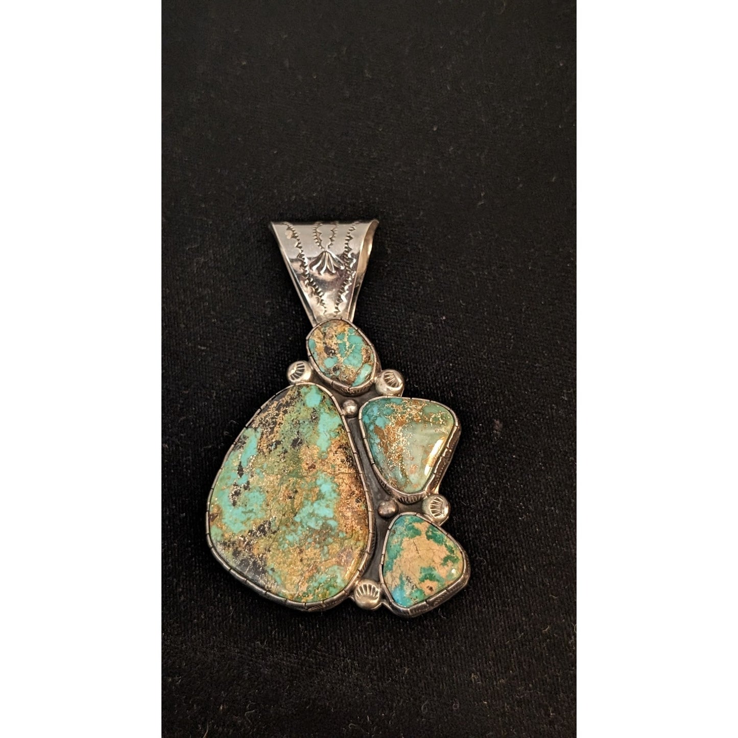 Sterling Silver Lee Bennett 4 Stone Turquoise Navajo Native American Pendant 38g