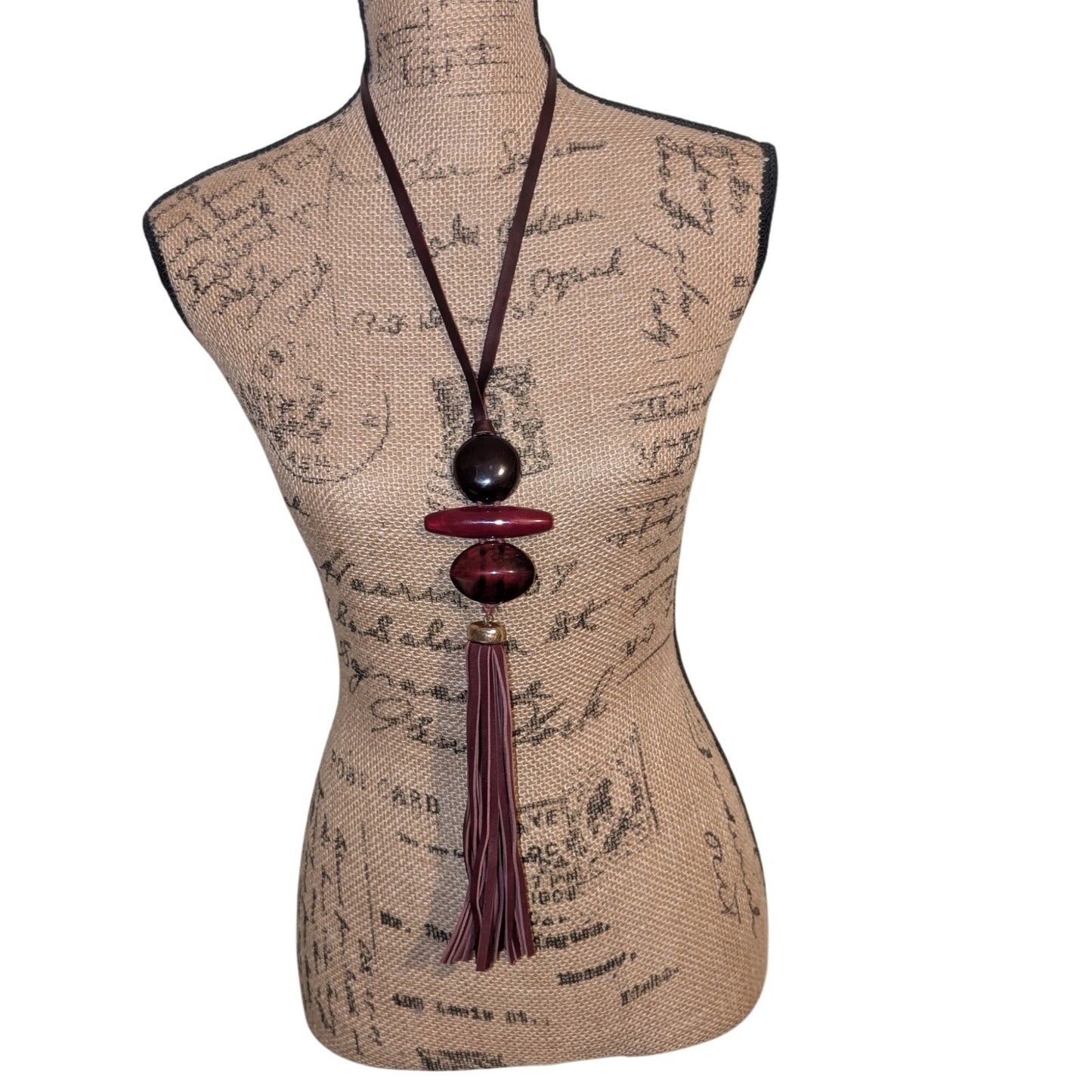 Chico's Chunky Burgundy Lucite Tassel Necklace
