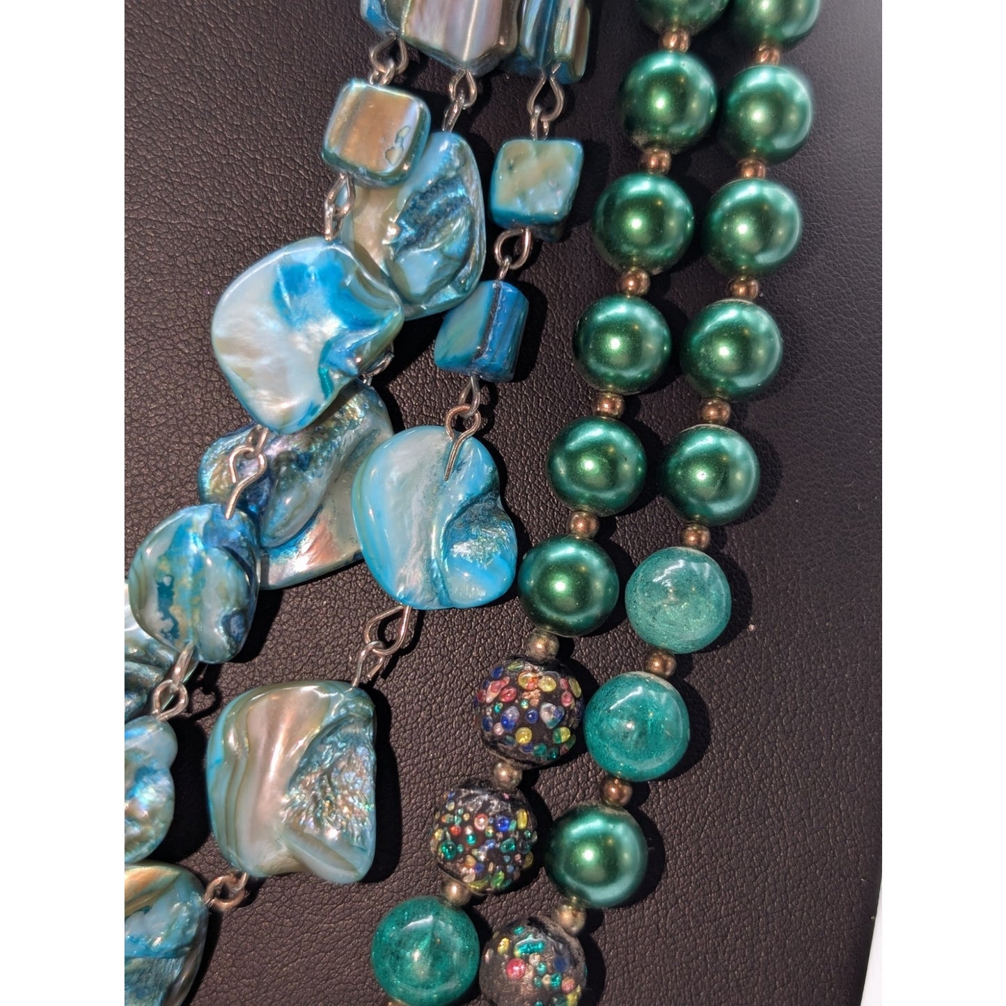 Lot of Two Green Blue Beaded Necklaces
