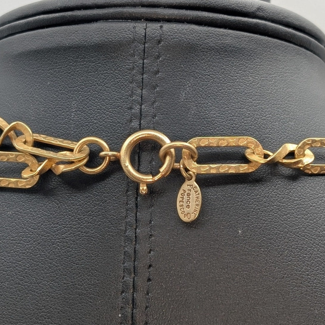Catherine Popesco France 2 Strand Gold Tone Chain Rhinestone Pendant Necklace