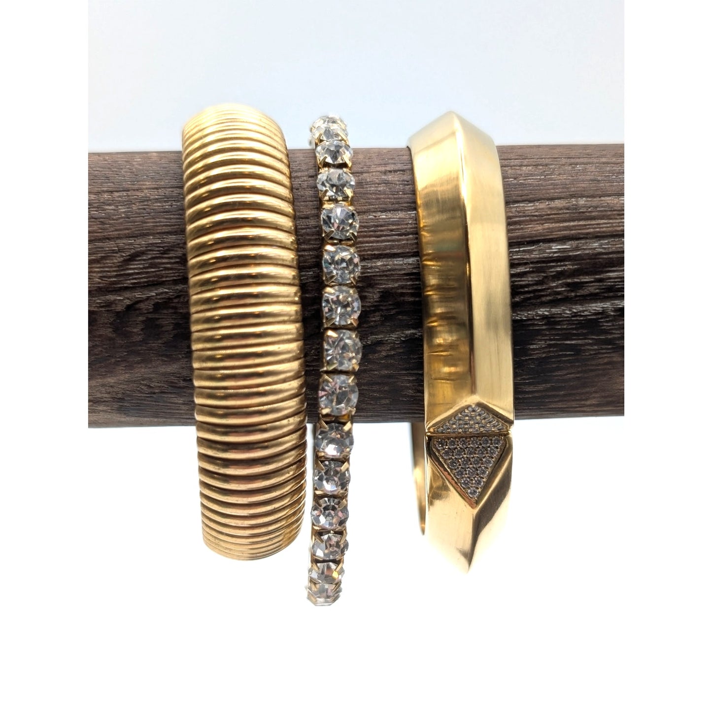 Lot of Three Gold Tone & Rhinestone Bracelets