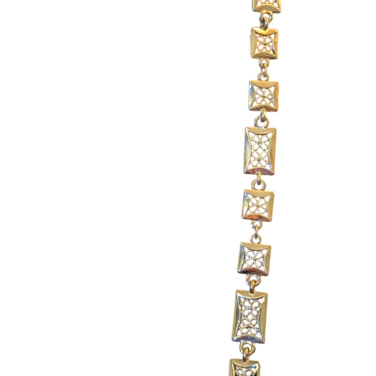 Vintage 42" Silver Tone Rectangle Floral Filigree Link Chain Necklace