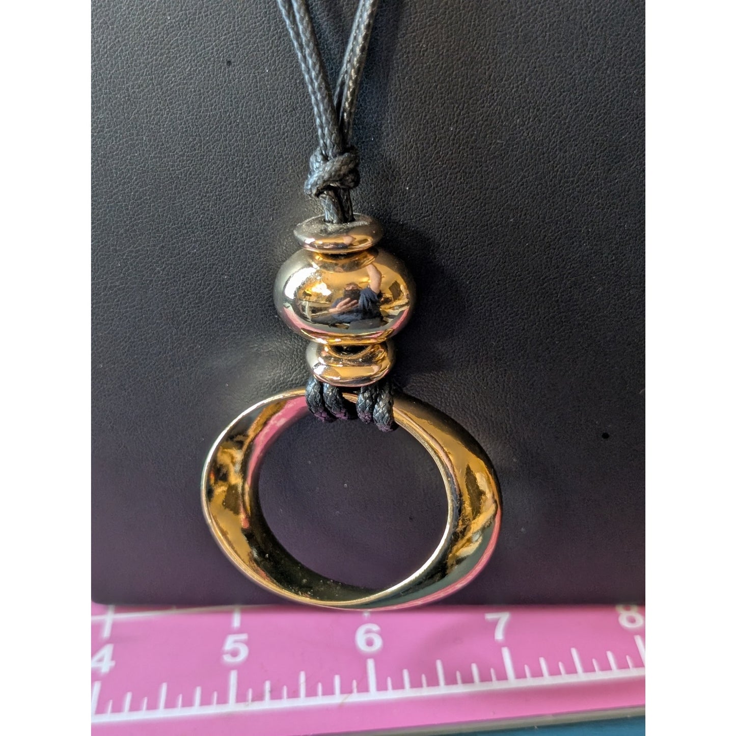 Corded Heavy Gold Tone Oval Pendant 32" Necklace W/ Back Feature
