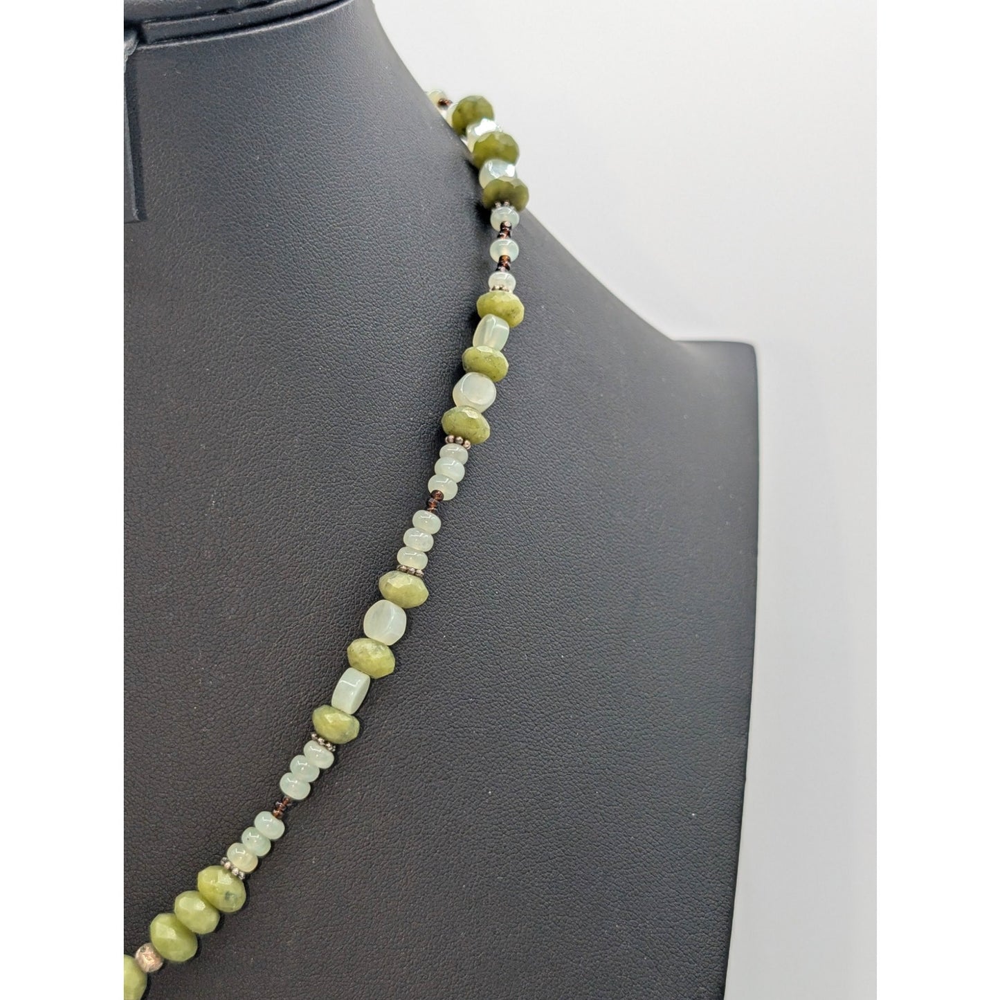 925 Sterling Silver Green Gemstone Bead Green Amber Pendant Necklace