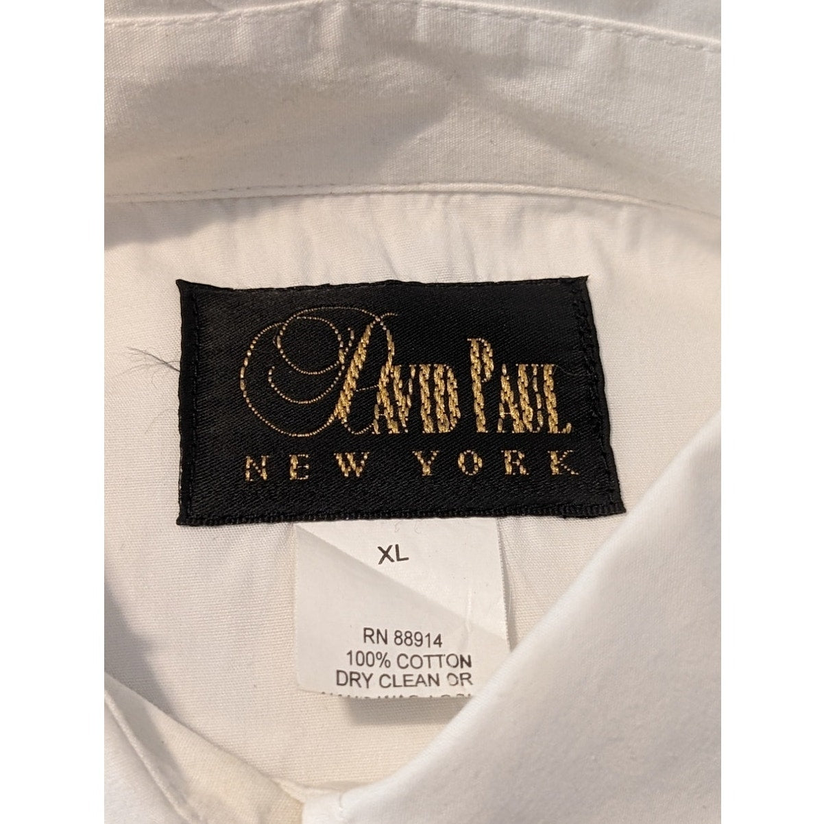Vintage David Paul New York White Button Up USA Blouse W/ Flag Back Mens XL