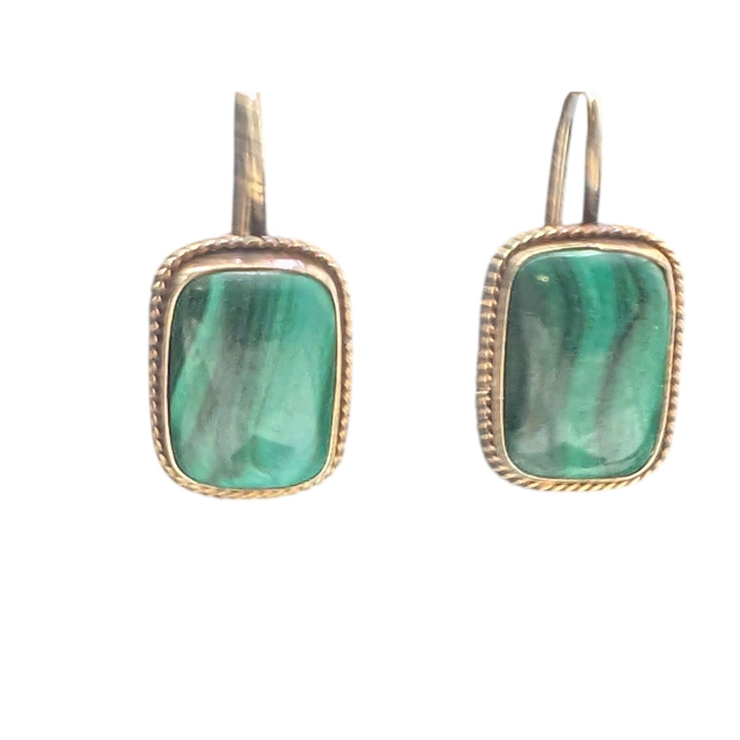 Vintage 925 Vermeil Malachite Yellow Rope Surround Lever Back Earrings