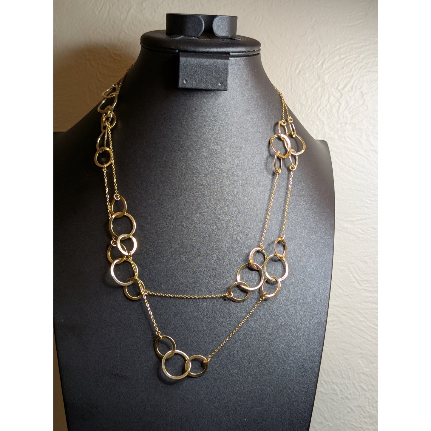 48" High Polished Brass Curved Loopy Station Chain Toggle Clasp Necklace