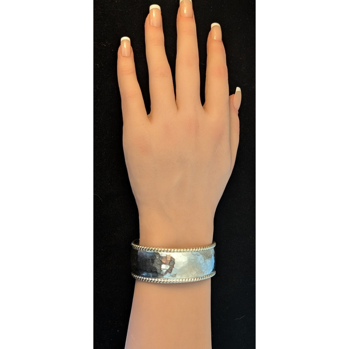 Vintage Mexican Sterling Silver Hammered Rope Trim Cuff Bracelet 28g