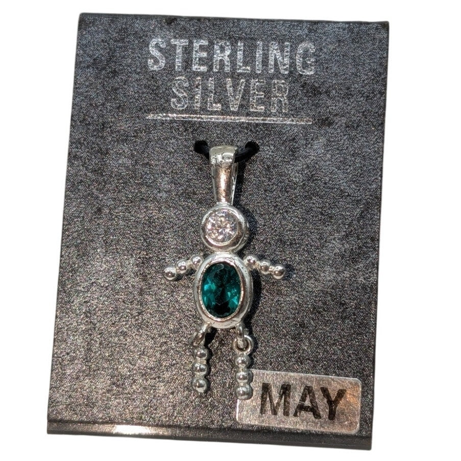 Vintage Sterling Silver May Birthstone Crystal CZ Pendant/Charm New on Card