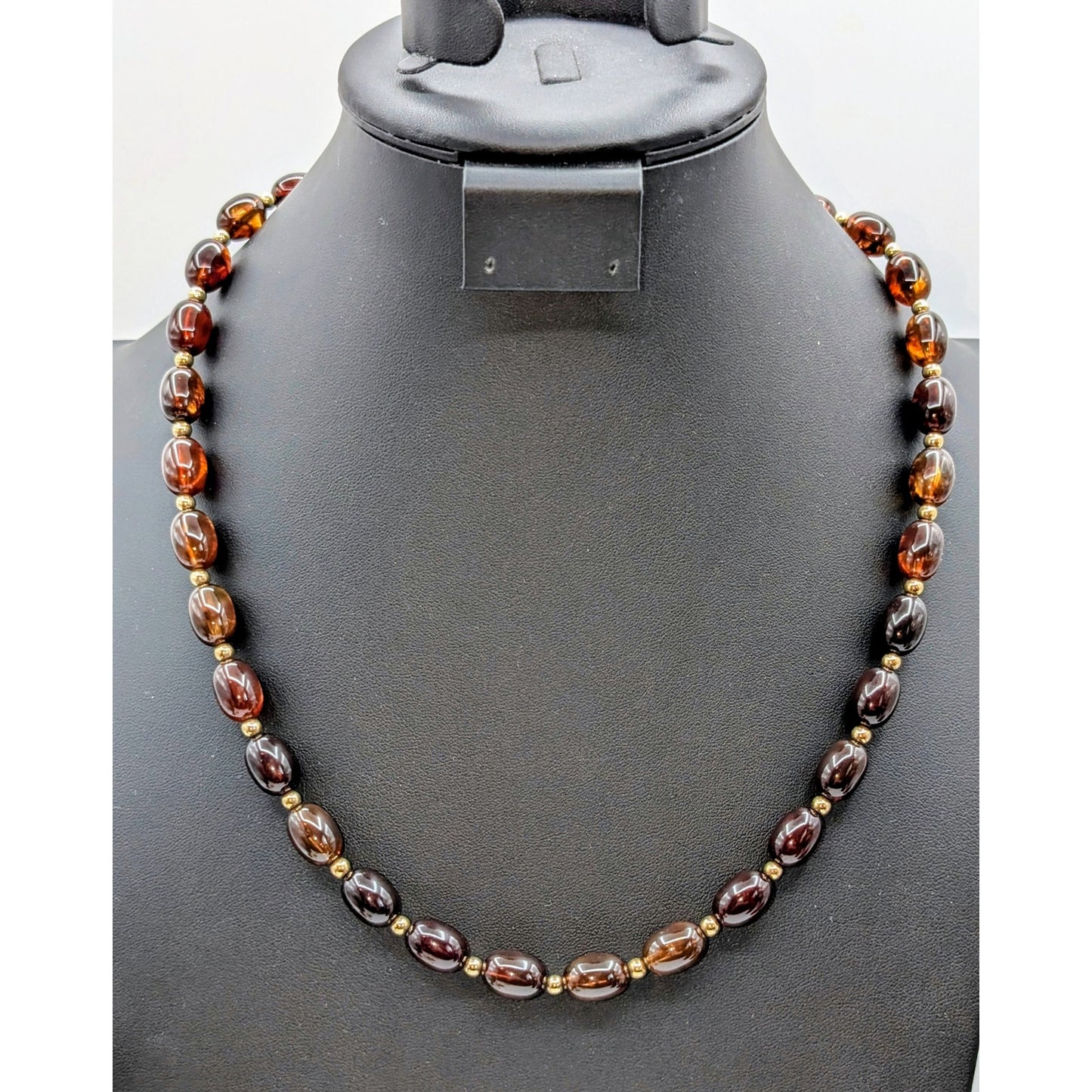 Vintage Rootbeer Acrylic & Gold Tone Spacer Bead 23.5" Necklace W/ Screw Clasp