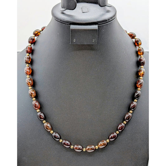 Vintage Rootbeer Acrylic & Gold Tone Spacer Bead 23.5" Necklace W/ Screw Clasp