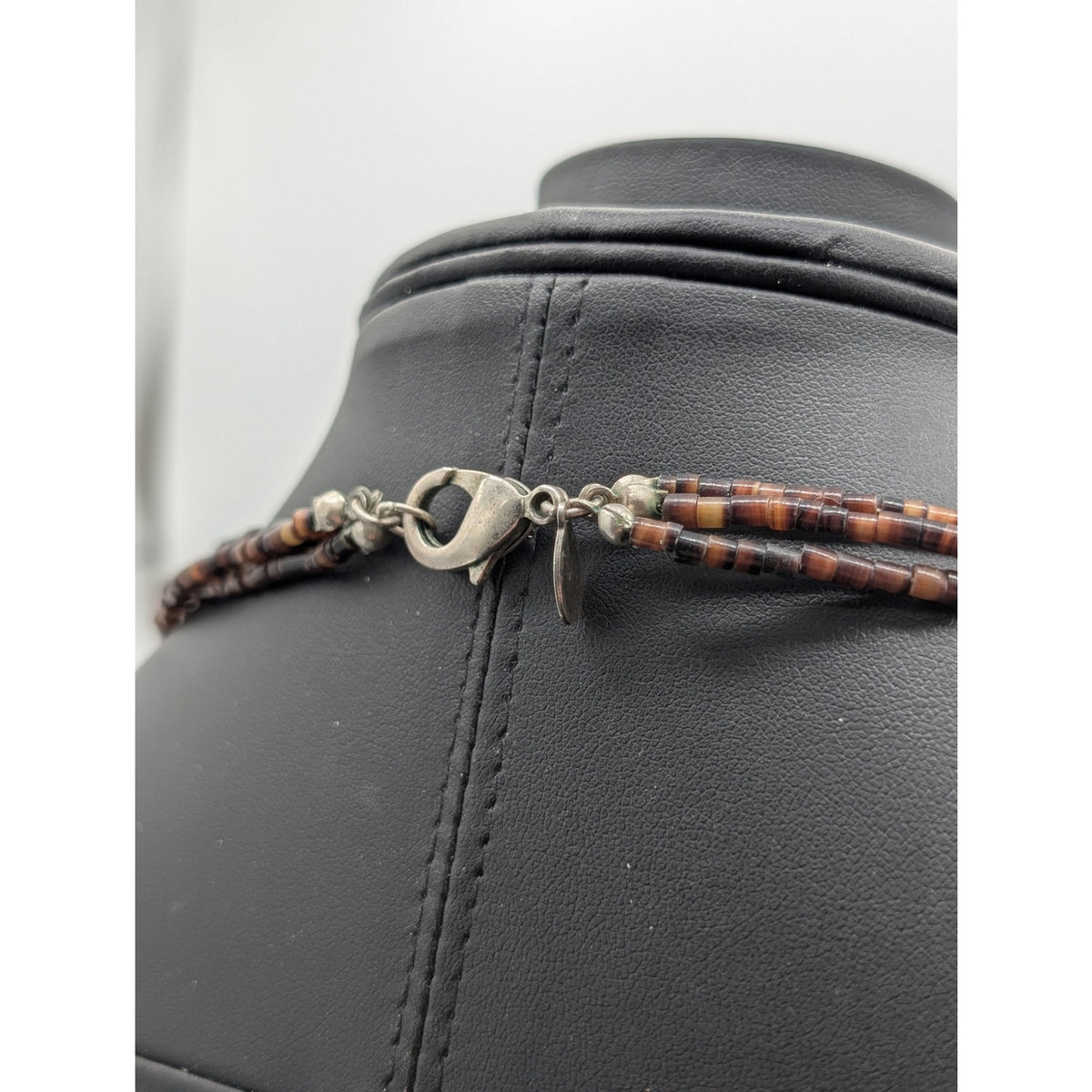Chico's Art Glass Brown/Copper Silver Tone Bead Three Strand Tribal 32" Necklace