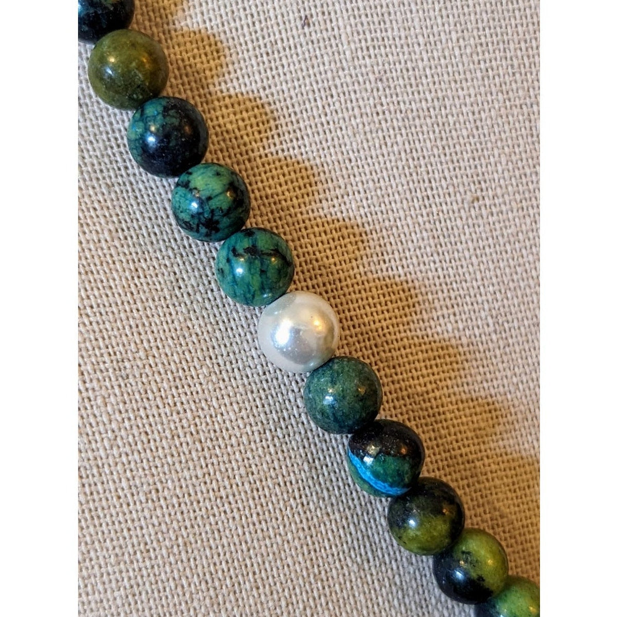 Green Stone Pearl Hematite Beaded Toggle Necklace