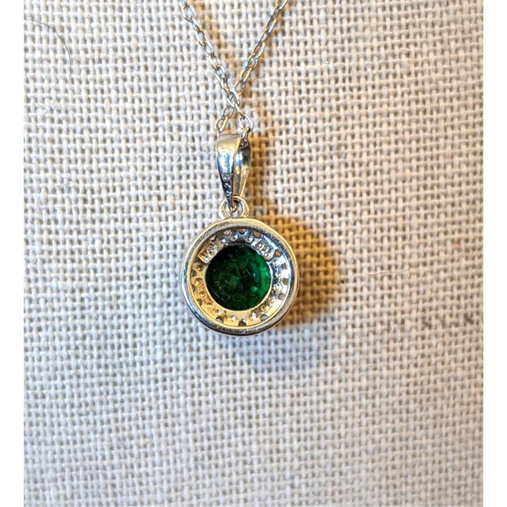 Vintage Charles Winston Marked 925 Green Crystal & CZ Pendant on Italy 925 Chain