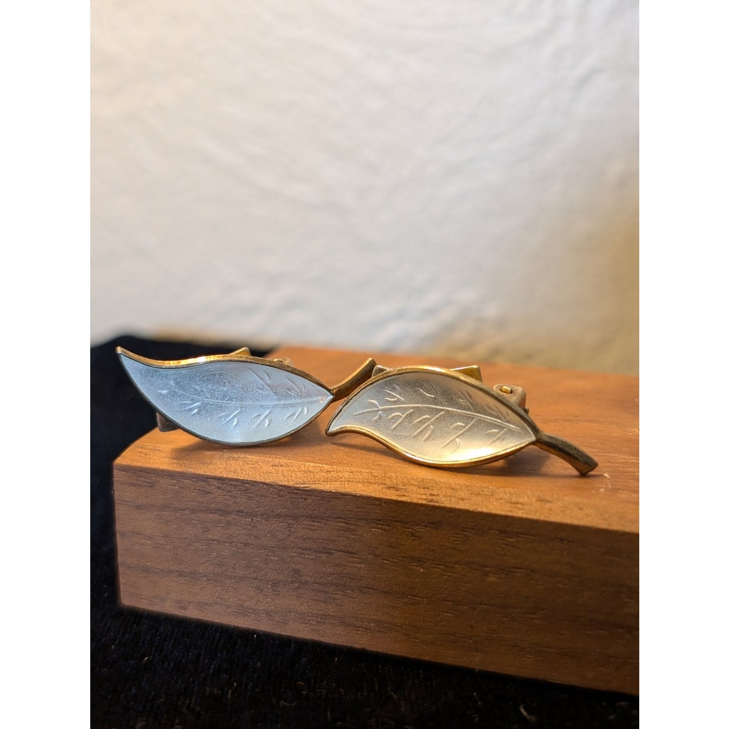 David Anderson Norway White Enamel on Sterling Silver Leaves Clip Earrings