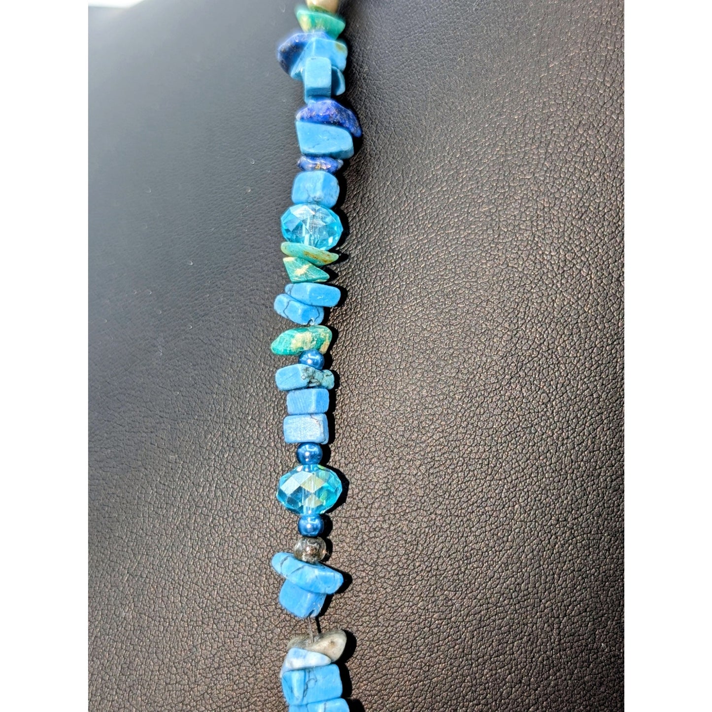 Blue Stone Chip Blue Crystal Beaded Toggle Clasp 30.5" Necklace