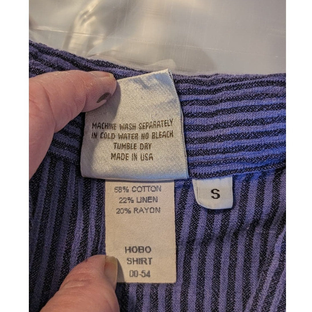 Mill Valley Clothing Purple Striped Cotton Linen Blend Textured Hobo Top Sz S