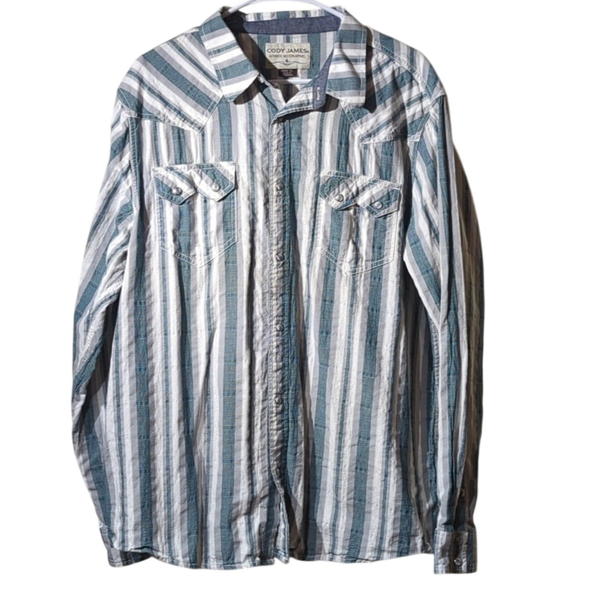 Cody James 100% Cotton Green Striped Pearl Snap Western Shirt Men's Size XL