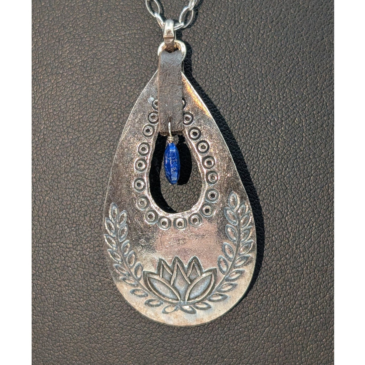 925 Italy Sterling P. Lux Chain Teardrop Lotus With Dangling Blue Stone Necklace
