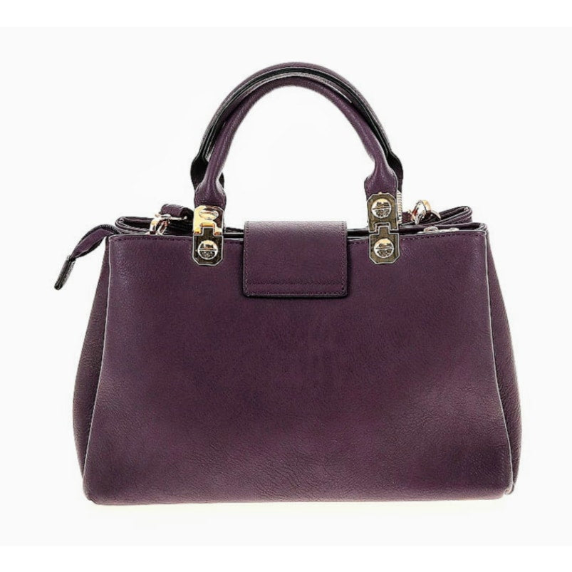 Dasein Purple Leather Gold Tone Metal Three Large Compartment Satchel Handbag