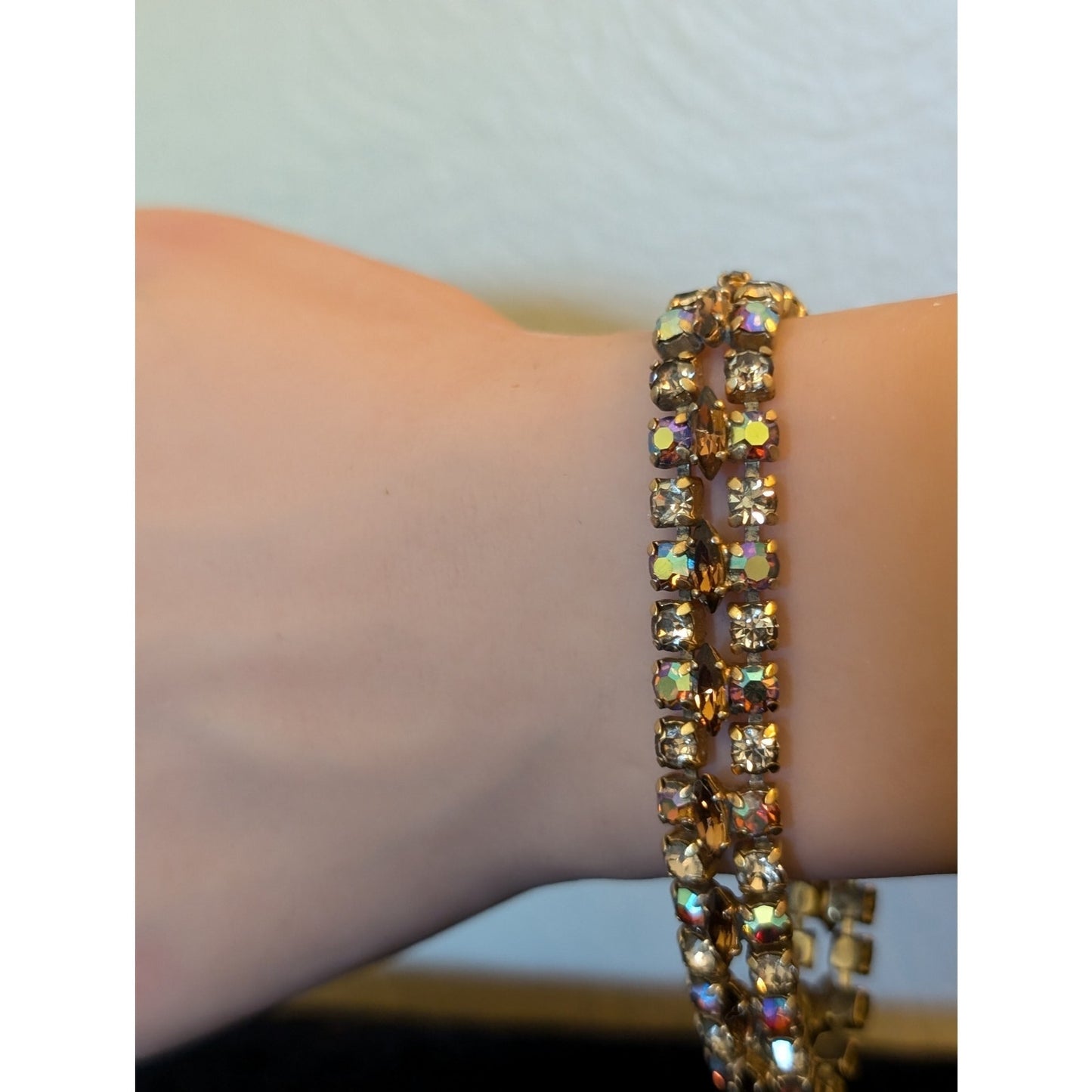 Vintage 60s-70s Signed Sherman Stunning AB and Topaz Swarovski Crystal Bracelet