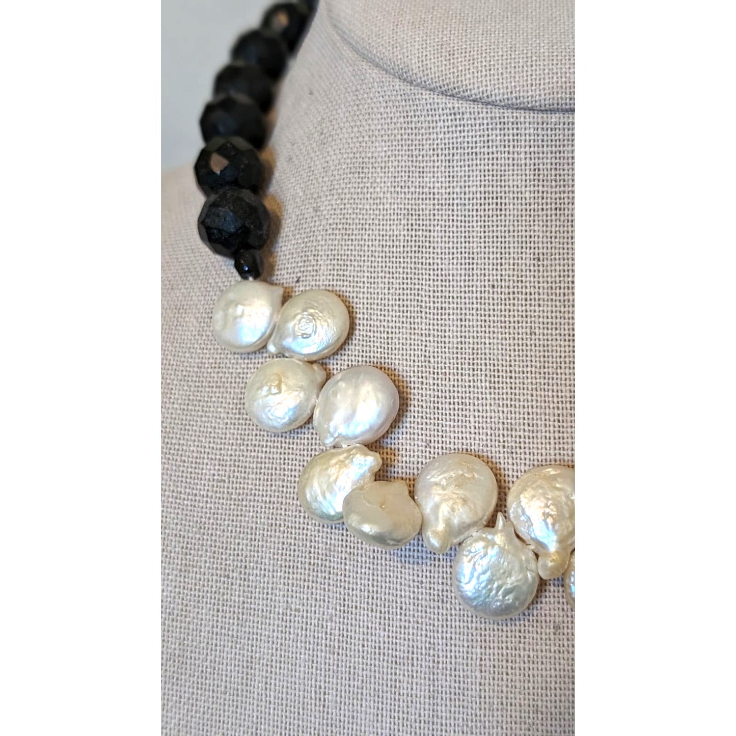 White House Black Market Black Faceted Glass Bead & Freshwater Pearl Necklace