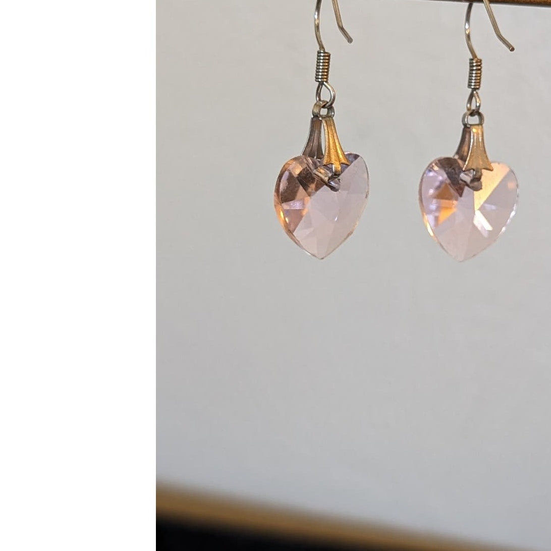 Swarovski Pale Pink Crystal Heart Wire Earrings