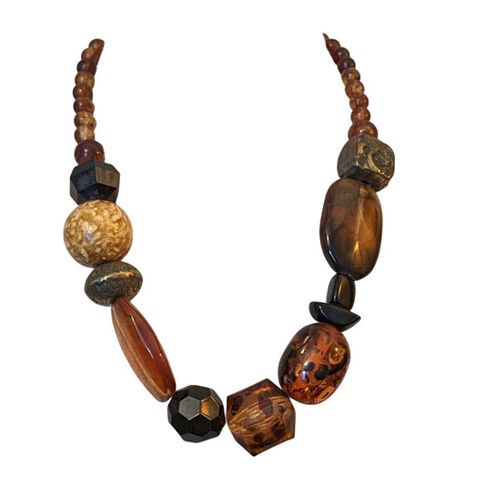 Vintage Signed You & I Chunky Amber Color Beaded Statement Necklace