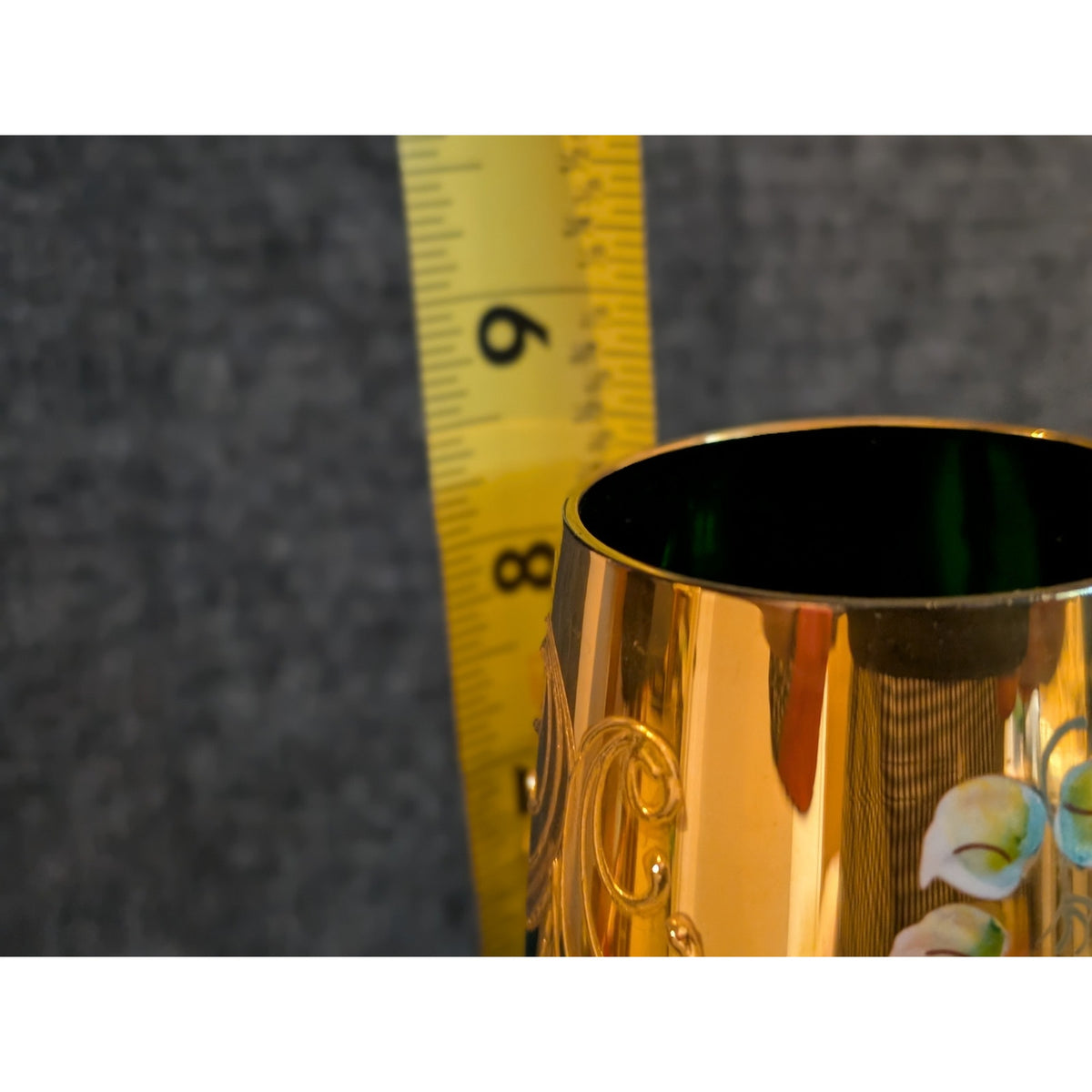 Vintage 50s Green Stem Wine Goblet Tre Fuochi Murano Italy Venetian Heavy Gilt