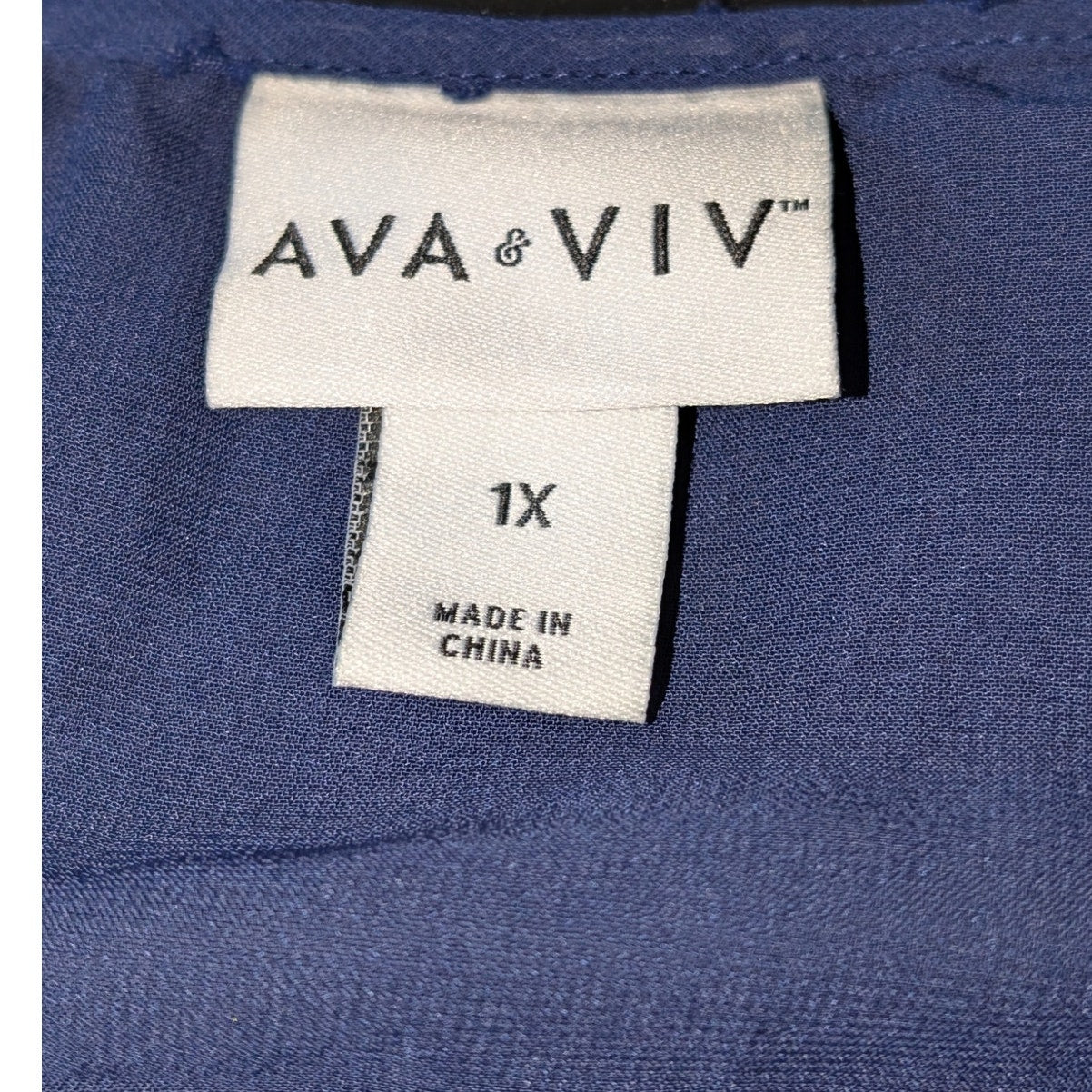 Ava & Viv Navy Chiffon Dobby Tie Scoop Neck Long Sleeve Blouse Womens Sz 1X