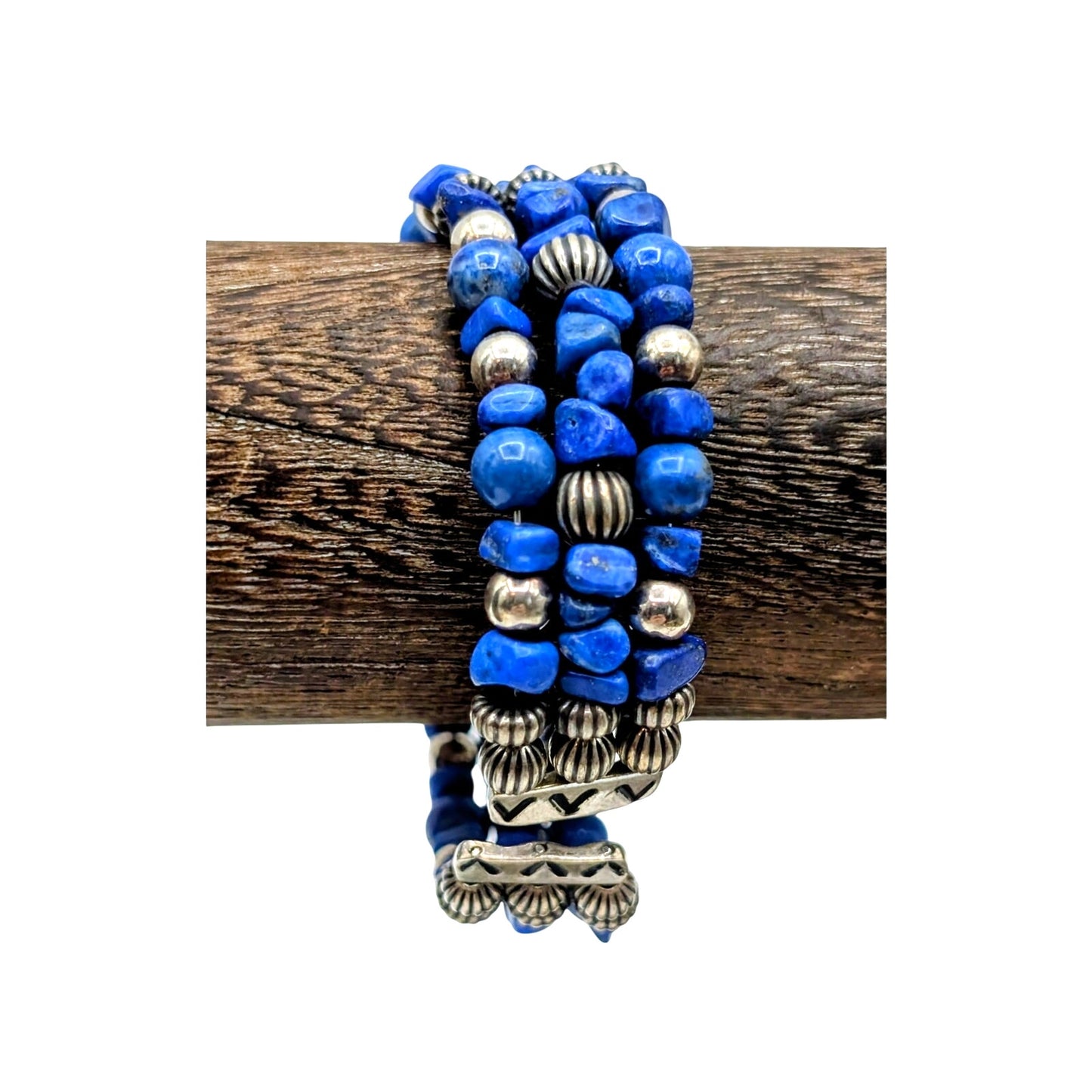 Carolyn Pollack Relios Sterling Lapis Lazuli Bead Nugget Memory Cuff Bracelet