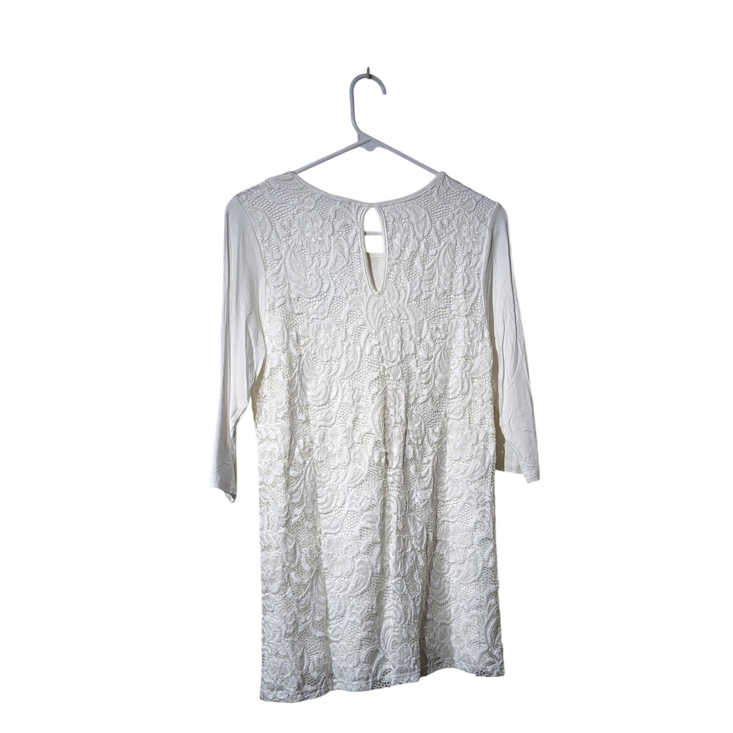 Loveappella NWT Stitch Fix Fifi Over Lay Lace Knit Top White Womens' Sz M