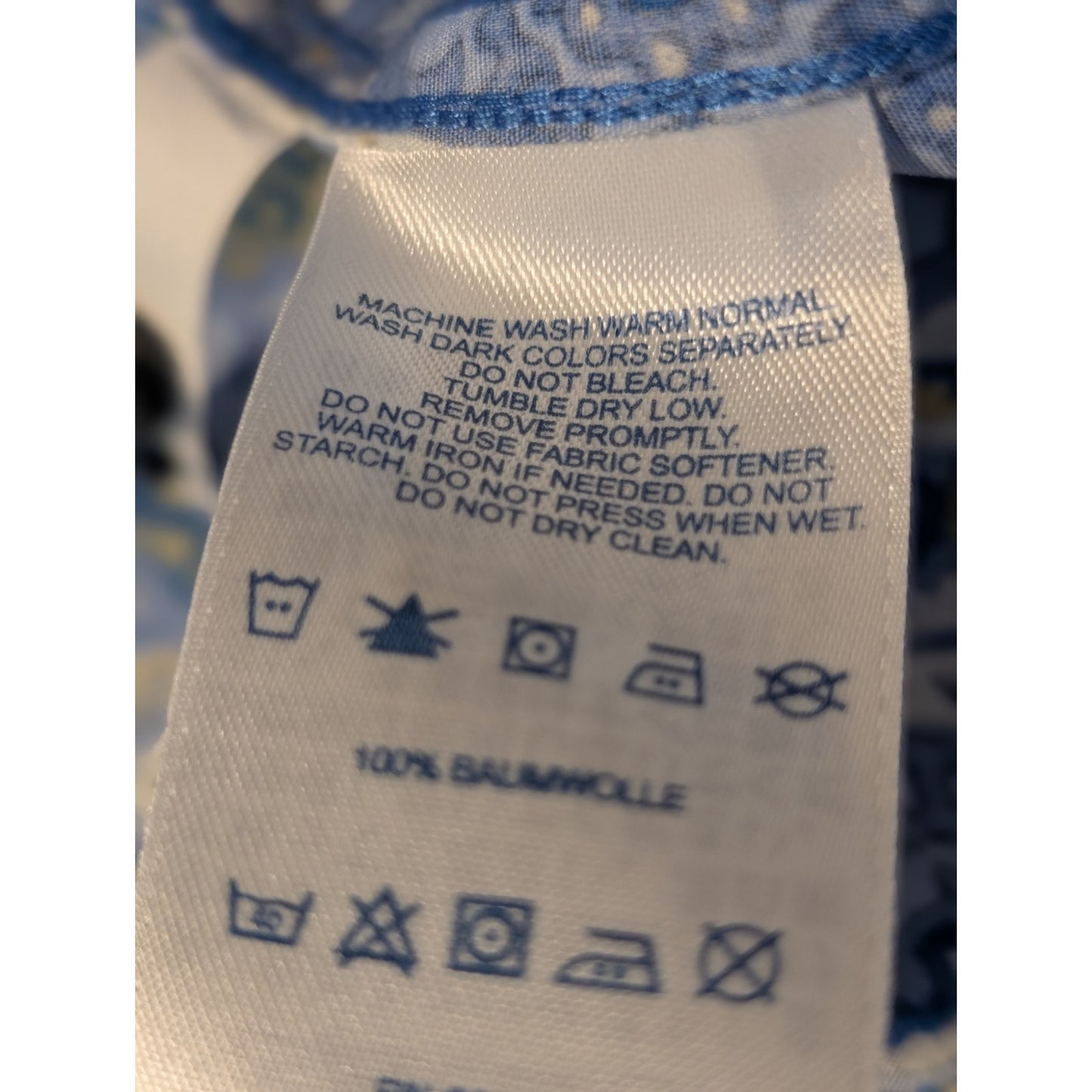 Lands' End Blue Yellow Paisley Half Button Popover No Iron Supima Womens Tunic