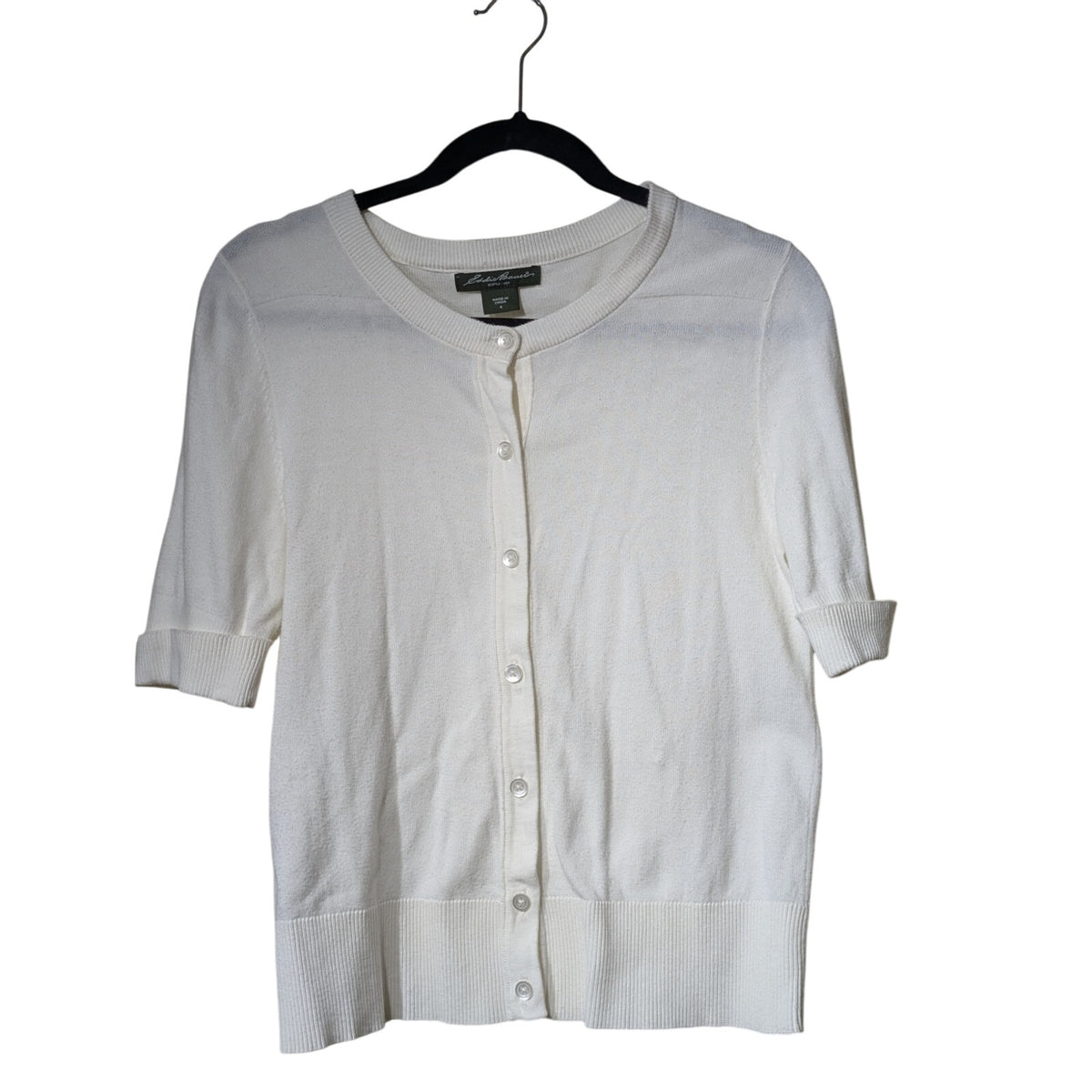 Eddie Bauer Short Rolled Cuff Sleeve Button Front Ribbed Hem Cardigan Womens' S