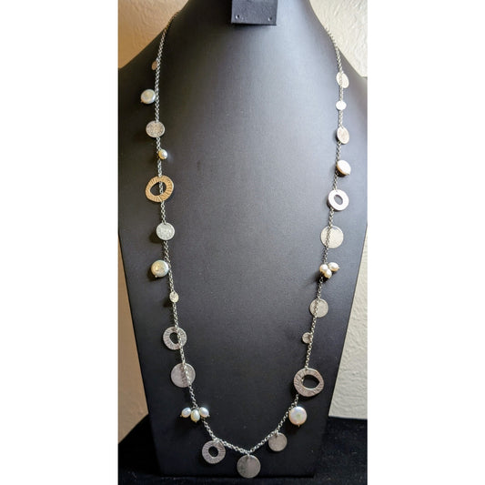 SILPADA Retired Pearl of a Girl Sterling Silver Coin & Pearl Dangle 36" Necklace