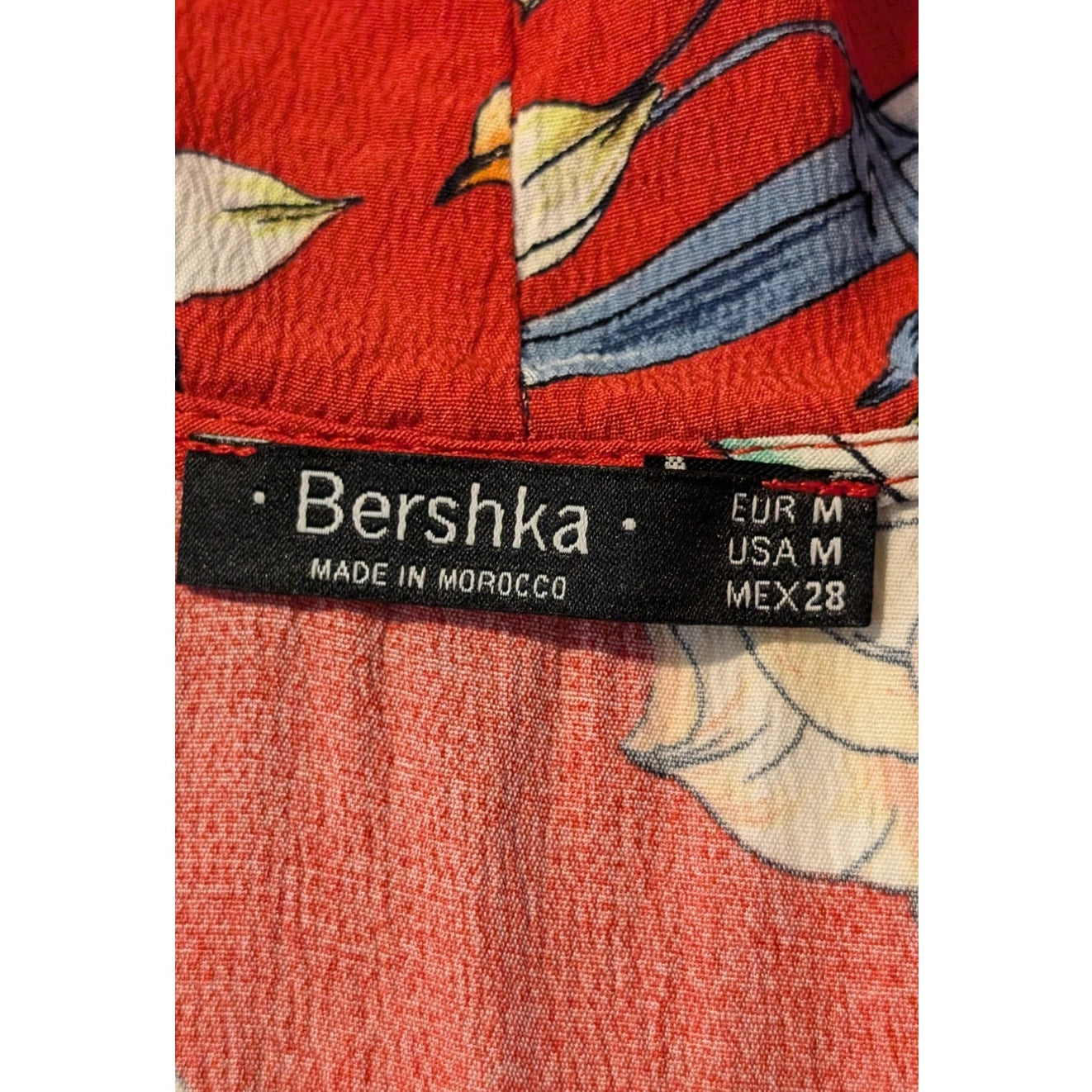 Bershka Red Floral Ruffle Cold Shoulder Wrap Dress Womens Sz M Runs Small
