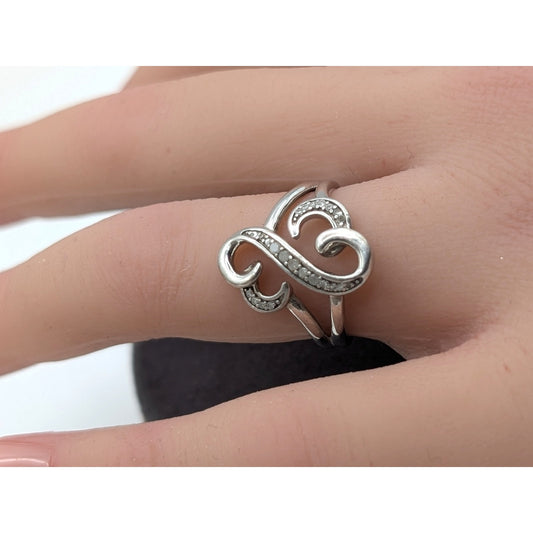 Open Hearts By Jane Seymour 0.12 ctw Diamond Rhodium Over Sterling Ring Sz 6