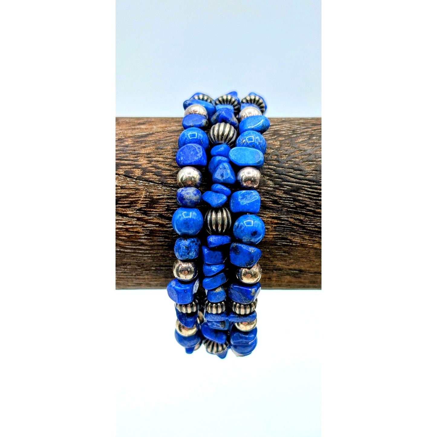Carolyn Pollack Relios Sterling Lapis Lazuli Bead Nugget Memory Cuff Bracelet
